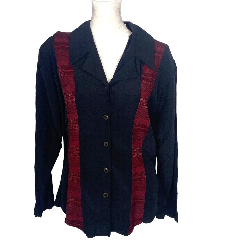 Vtg MARSHA‎ BRANDER Componix Women Blouse Sz 10 Black Button Down 90s H-3